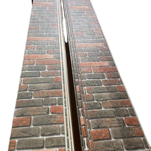 Cheap wooden color laminate pvc wall panel brick design film sticker pvc wall sheet faux stone pvc wall cladding board