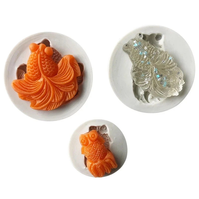 XGY-32 New 3D 3 Size Goldfish Shape Silicone Fondant Mould 3 pcs per set