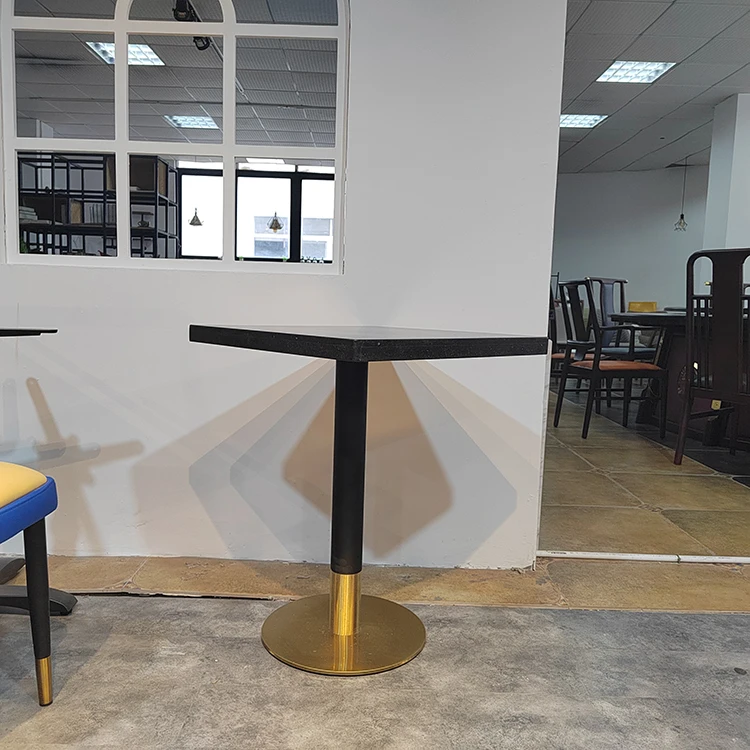 Luxury Restaurant Dining Table Round Base Support Black Gold Marble Dining Table for Cafe Coffee Shop