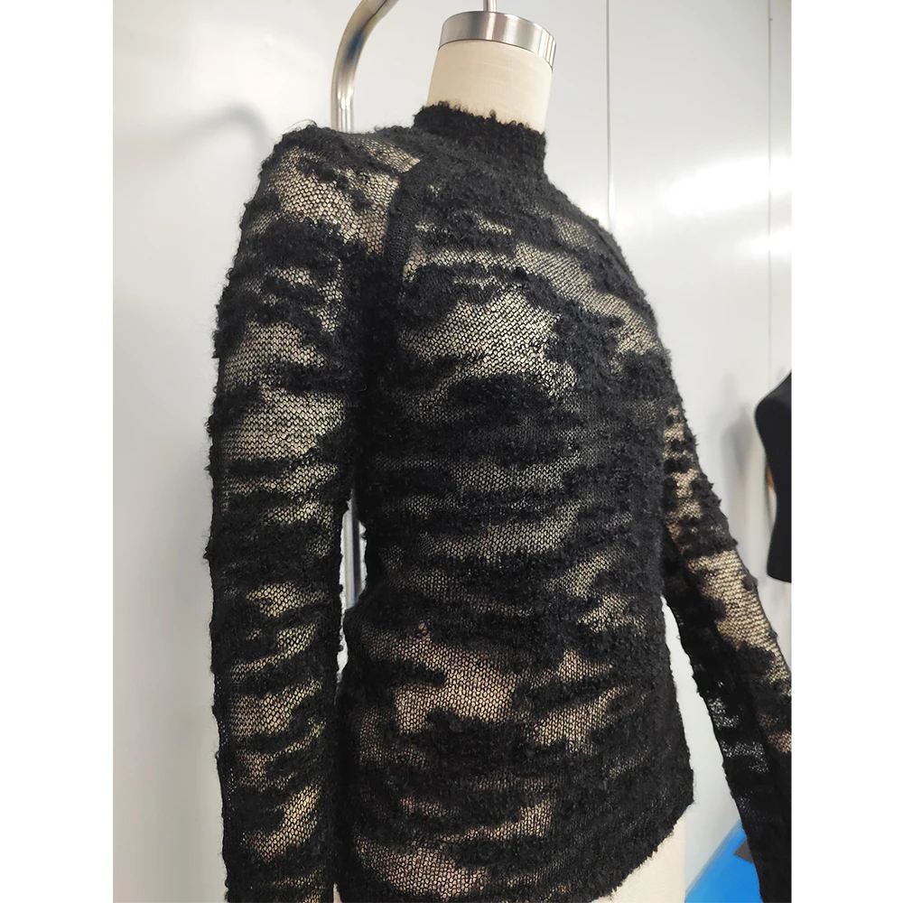 Custom Women Thin Black Ladies Mohair Pullover Knit Shirt Sexy Turtleneck Long Sleeve Slim Crochet Knitted Tops