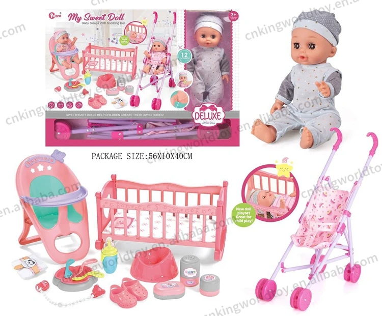 45cm KidsToy Baby doll Stroller Bed 3 in 1 Silicone Reborn Baby Dolls Toy with 12 Sounds
