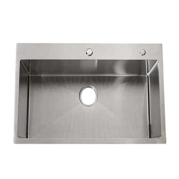 High quality square brushed stainless steel single bowl top mount kitchen sink