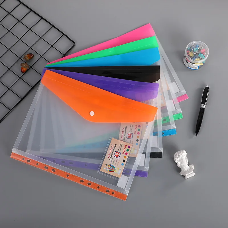 Hot Sales Custom Logo Clear Filing Envelope A4 Thick Plastic PP File Pocket Document File Folder