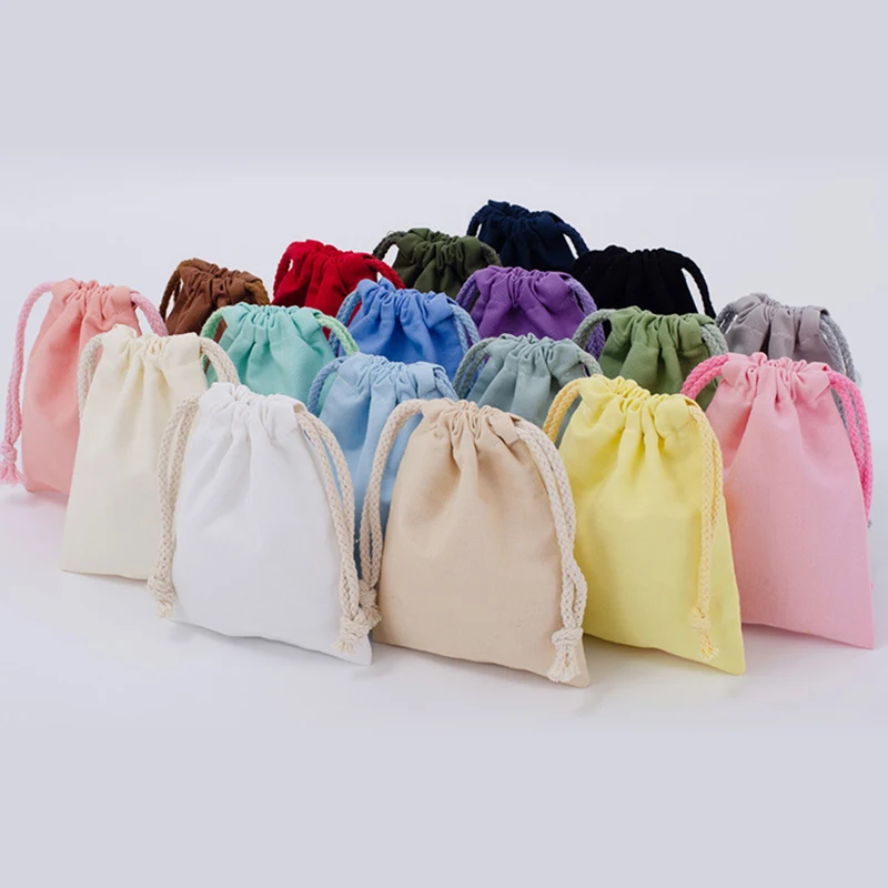 Custom Logo Organic Linen Small Cotton Pouch Canvas Cotton Drawstring bag  for Travel Cosmetic Clothing Storage
