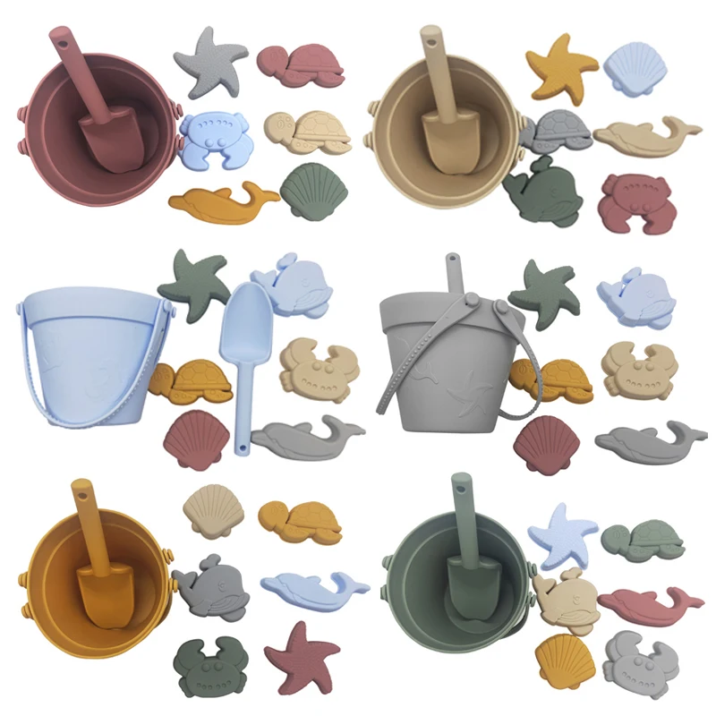 BPA FREE Portable Silicone Sand Bucket Toys Customized Silicone Beach Toys Silicone Bucket Pail and Spade sets