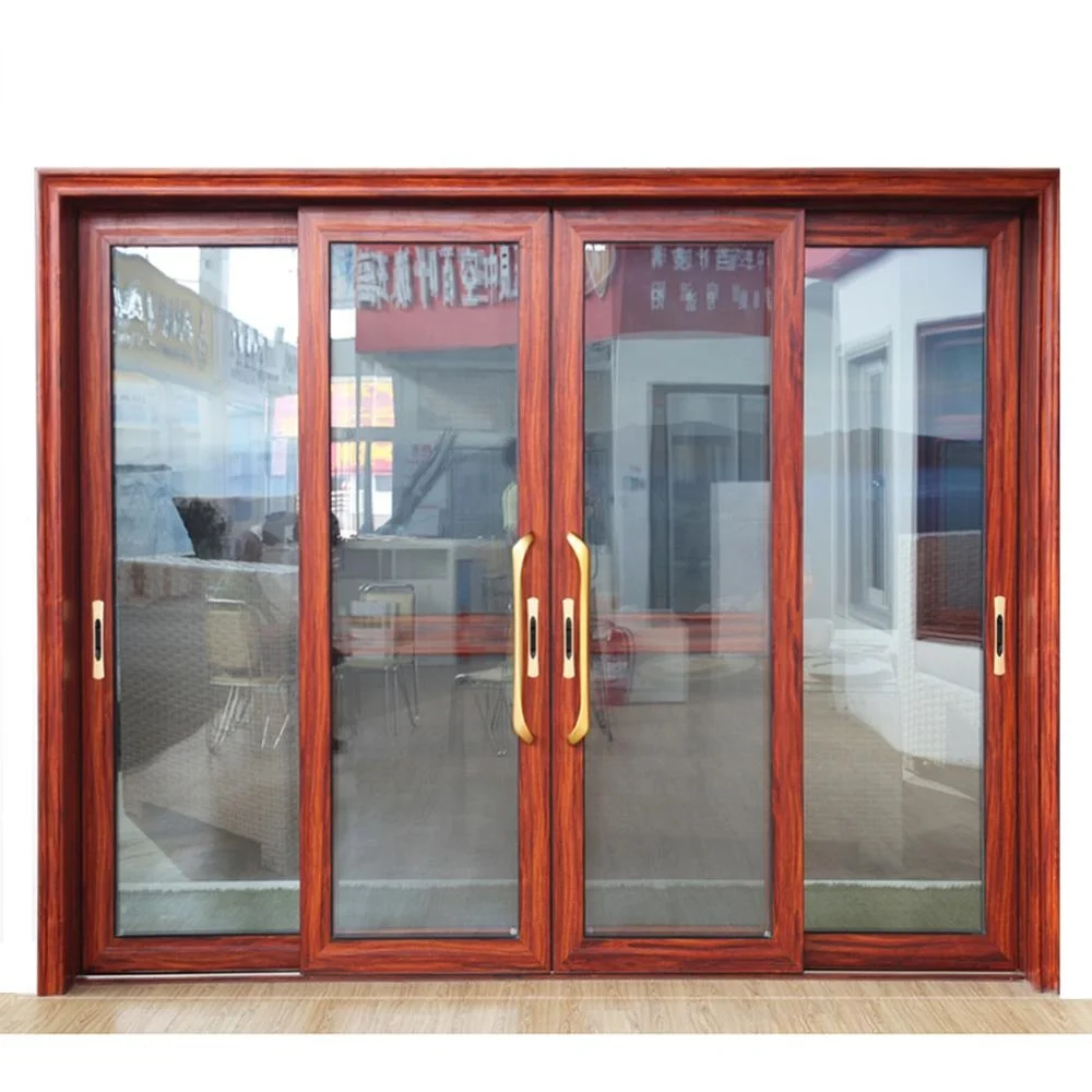 Wood color aluminum sliding door for living room / balcony door