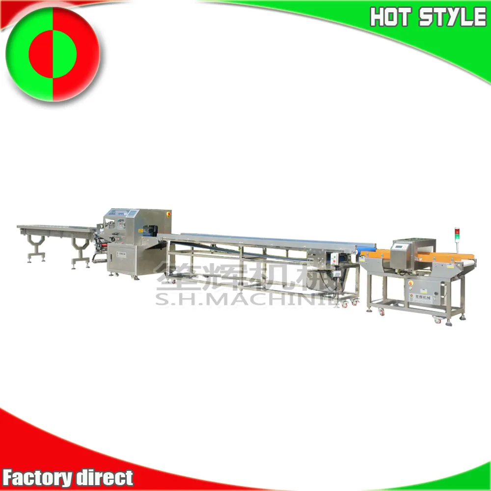 Automatic supermarket fresh vegetable packing machine metal detector large food pouch flow horizontal packaging processing line