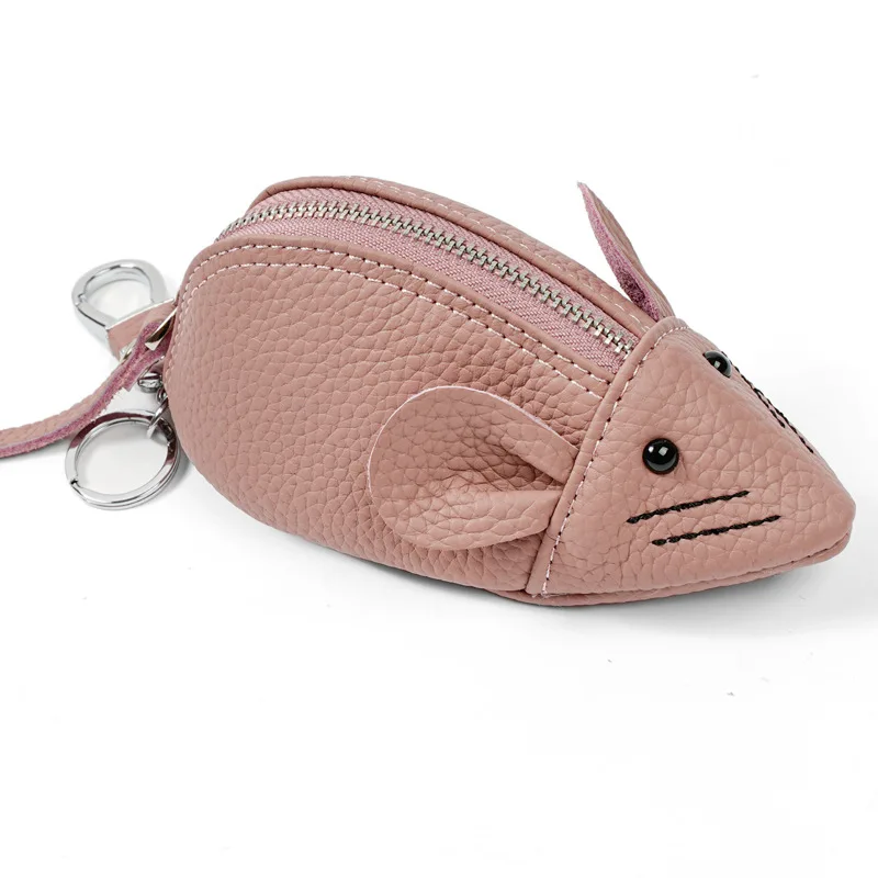 Soft Genuine Leather Small Wallet Children Gift 3d Rat Mouse Mini Coin Key Purse Zipper Earphone Data Cable Storage Holder