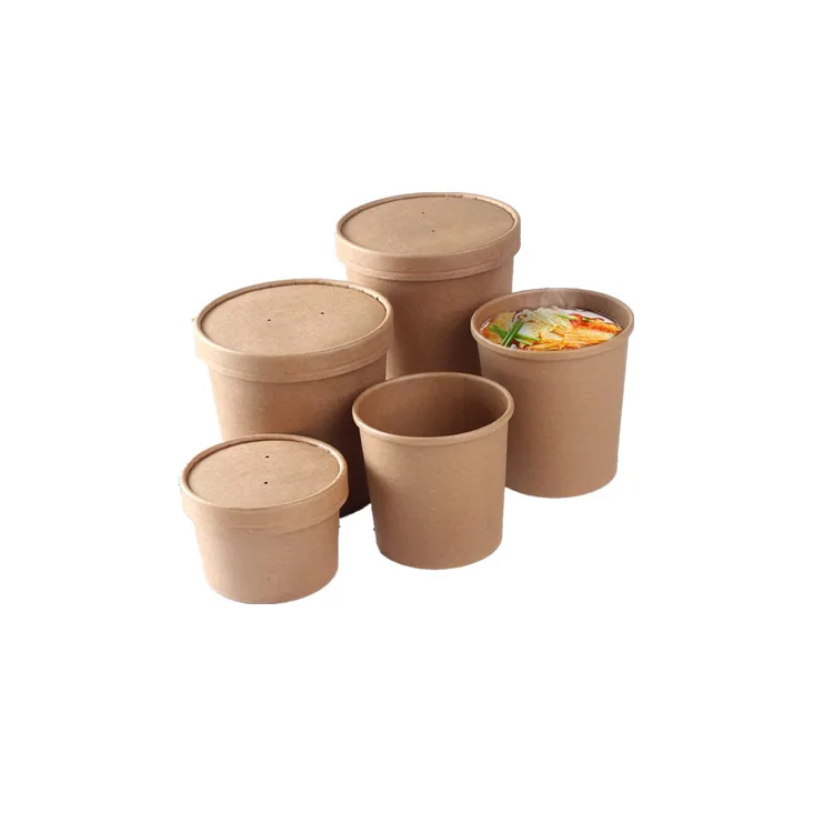 Food grade disposable food packaging kraft 32oz soup cup kraft paper soup cup paper bowl with lid