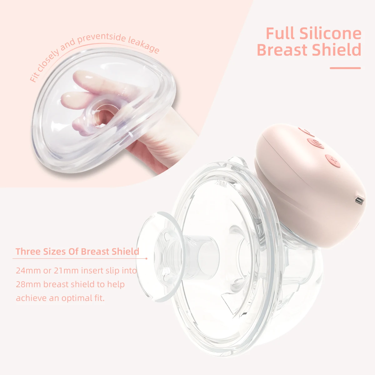 New design wearable  hands free silicone milk pumping bowl adjustable size electric double bowl breast pump for nursing mothers