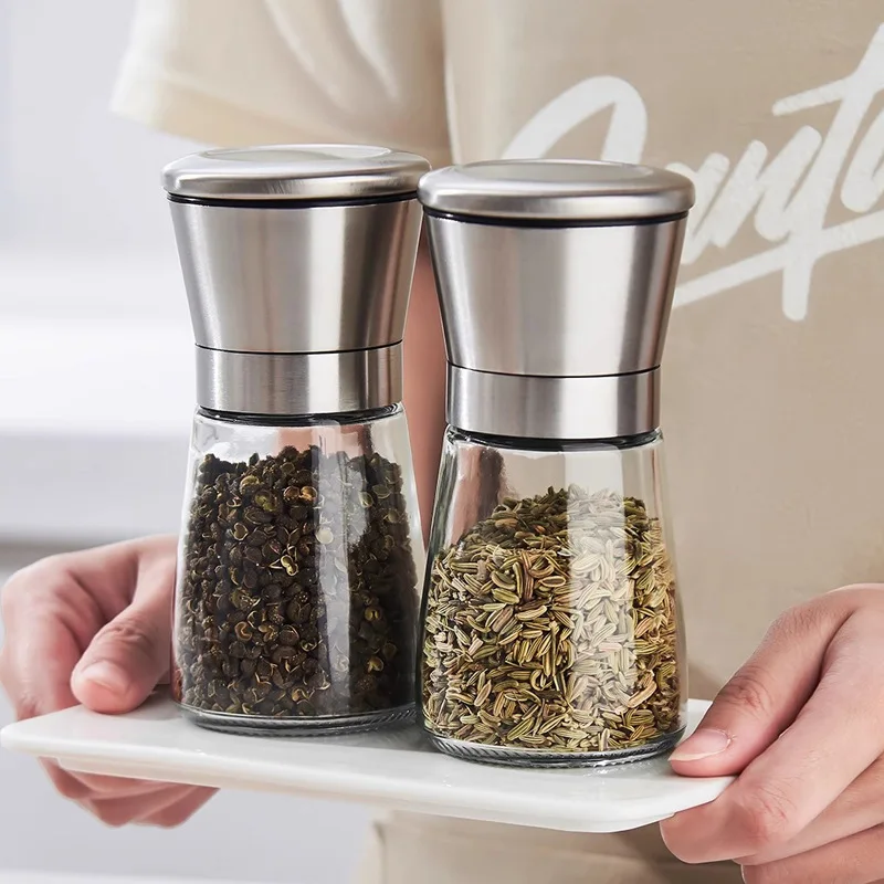 Black Pepper Manual 304 Stainless Steel Grinder Plastic Blade Kitchen Supplies Seasoning Vegetables Glass Stainless Steel Design
