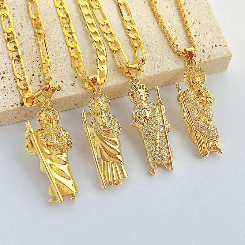 Factory Women Jewelry 18K Gold Plated Virgin Necklaces Micro  Zircon  Mary Pendant Necklaces