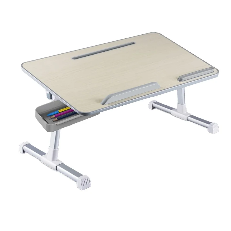 Bed desk table  with folding and adjustable height density board laptop desk With card slot and drawer