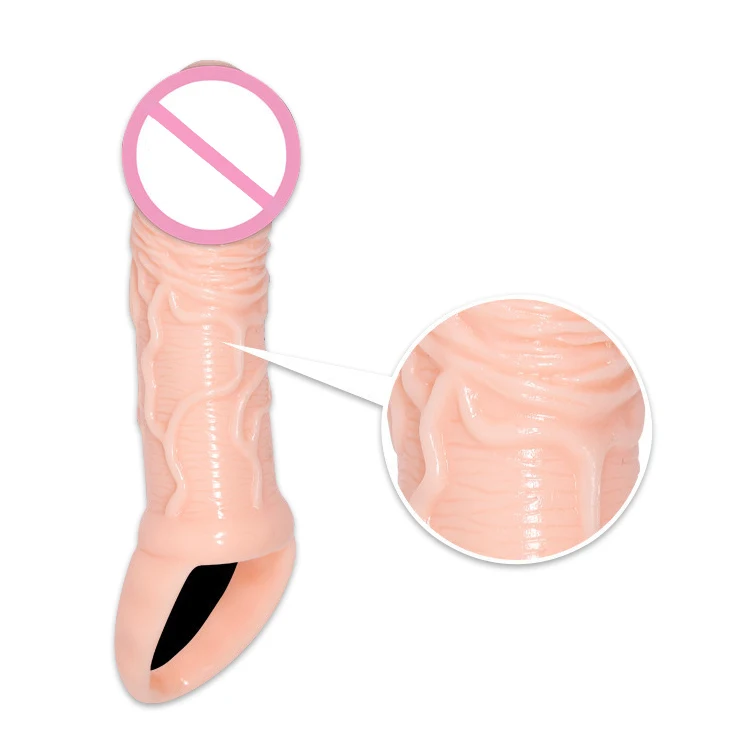Popular Adult Reusable Male Enlargement  Dildo Sexy Penis Stimulating Lengthen Condoms Cock Rings Sleeves