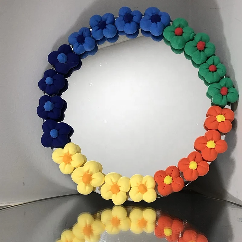 New design Home Wall Decor polyester clay handmade craft sun flower Framed Decorative Wall Mirror Round make up pocket mirror