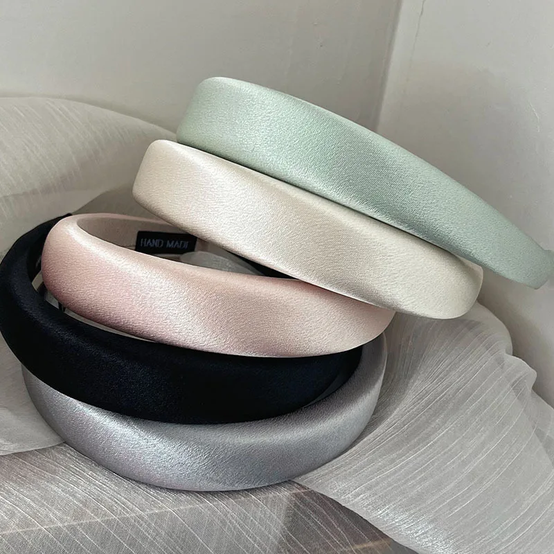 Pearlescent satin sponge headband simple sponge high skull top hoop headband for women young girls hair accessories