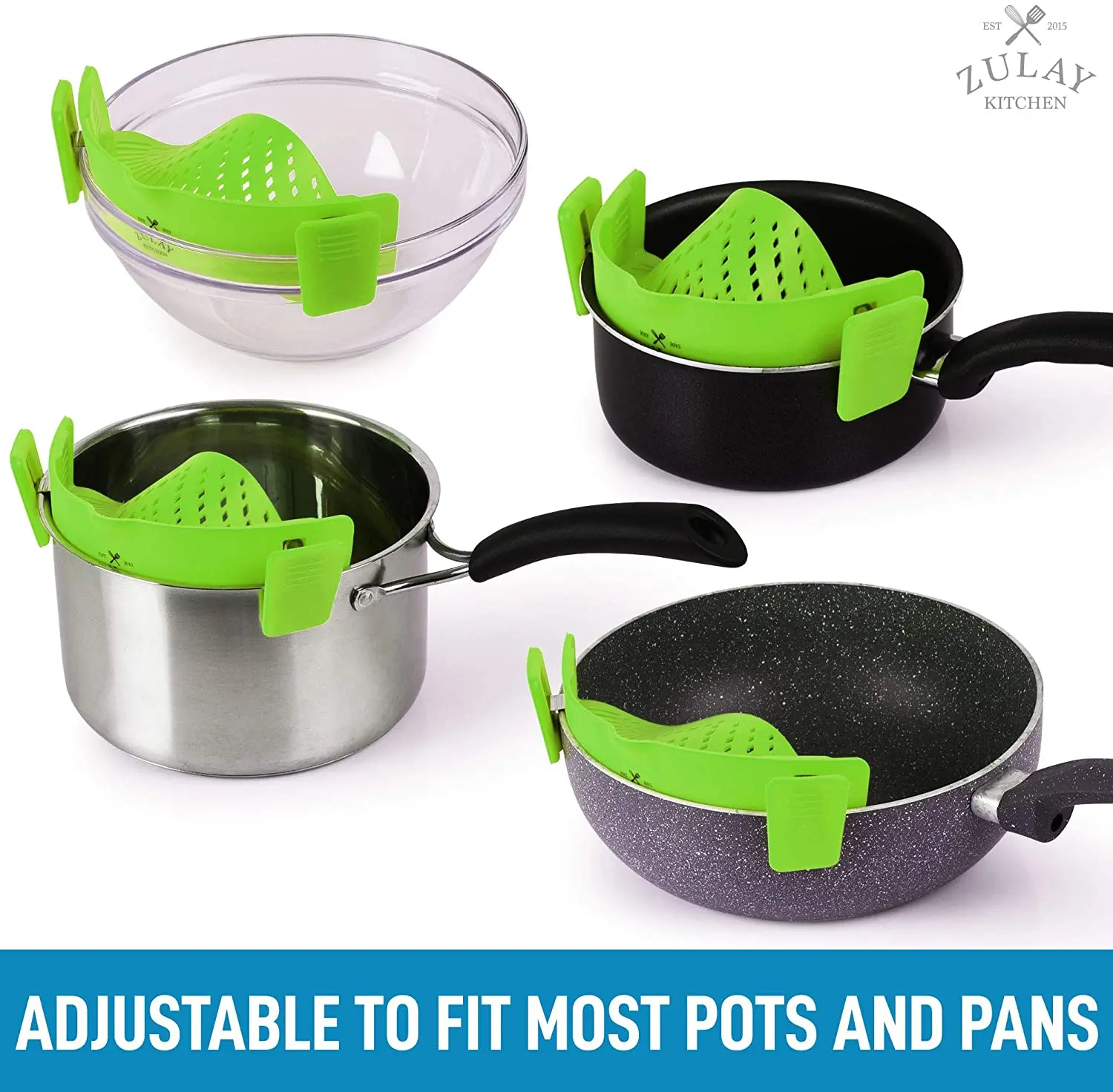 BPA Free Kitchen Foldable Adjustable Silicone Food Snap Strainer Snap N Strain Pot Strainer For All Pots and Pans