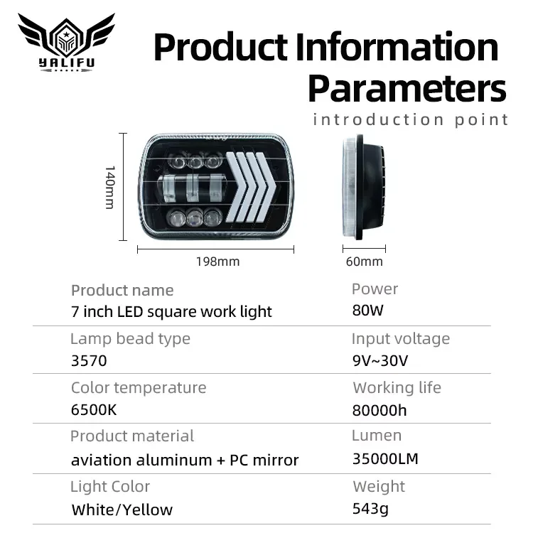 Hot sell Waterproof 7 Inch Square Auto Lighting Work Lamp LED work light for all cars