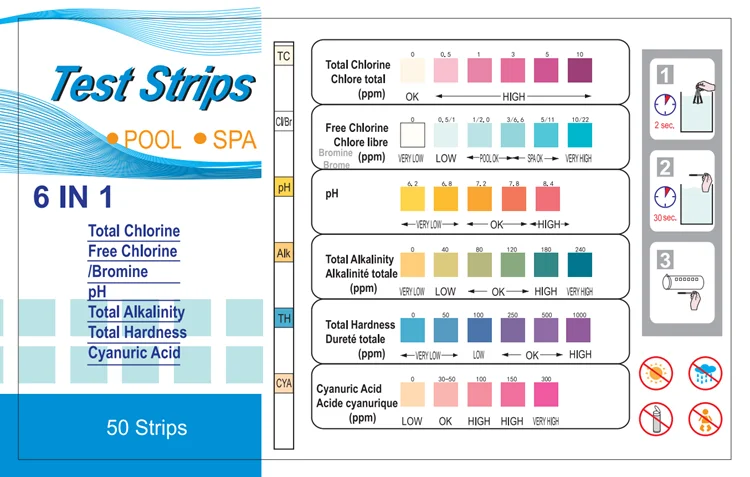 6 in 1 pool spa water test strip W-6 Water Quality Analyzing Testing 50pcs