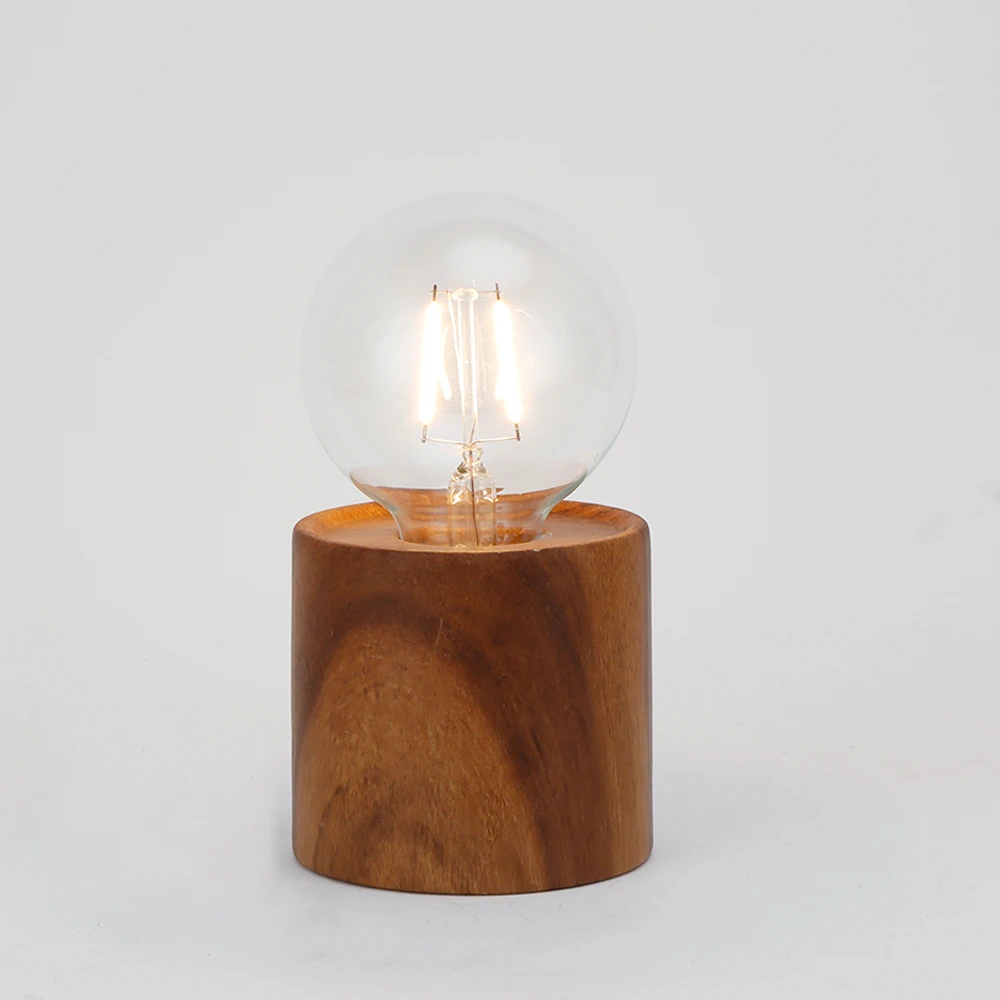Wooden Color Wireless Battery LED Desk Lamp Wood Color Light Bulb Shape Industrial Design Style Living Room