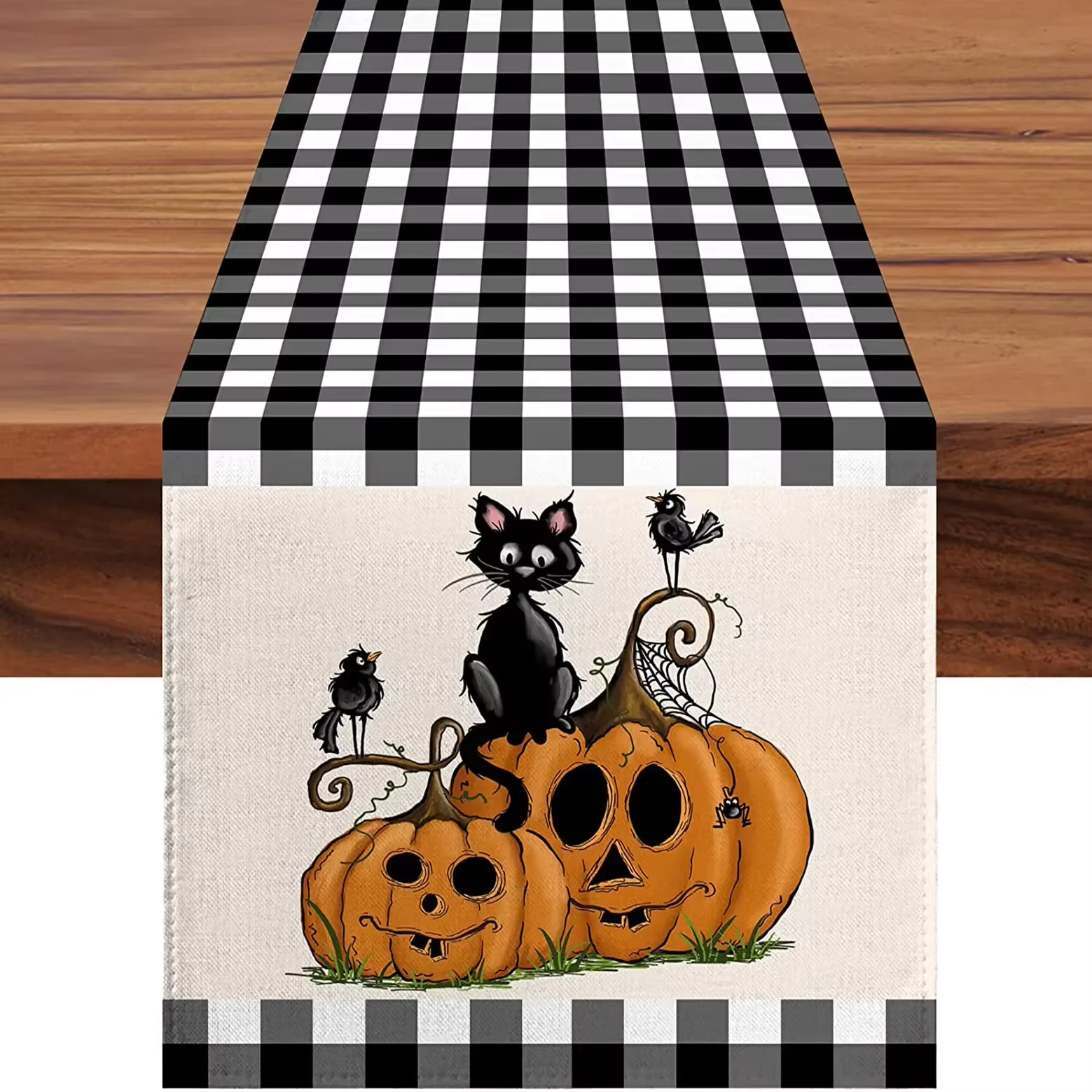 Custom Holiday 72inch Halloween Decorations Spider Web Pumpkin Linen Halloween Table Runner Tablecloths Table Cover Decorations