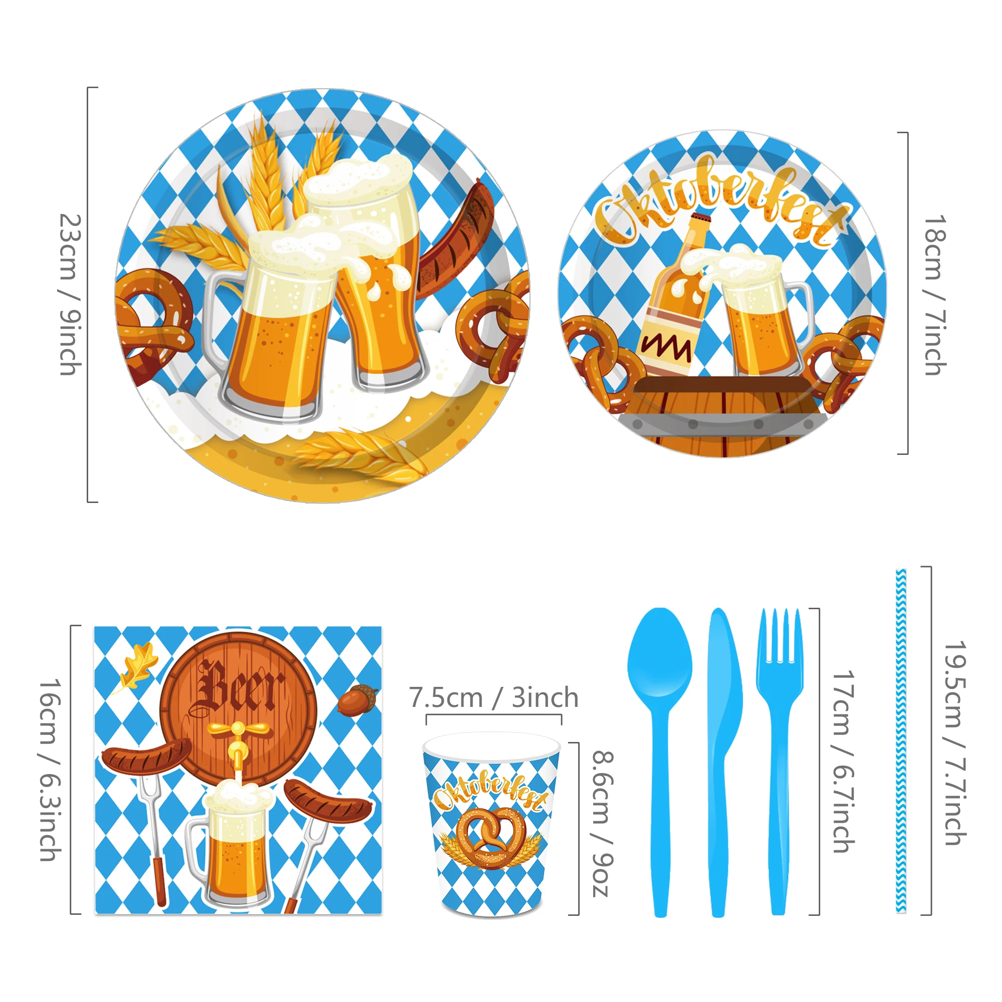 MM243 Customized Paper Plates Cups Napkins Tableware Set Party Supplies for German Beer Festival