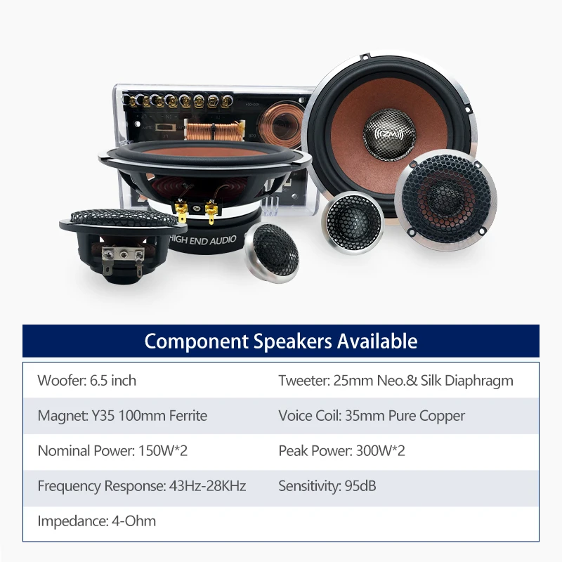 High End 3 Way Sound 6.5 Inch Electronic Components Car Speakers 2-way For Car Stereo Audio Aluminium