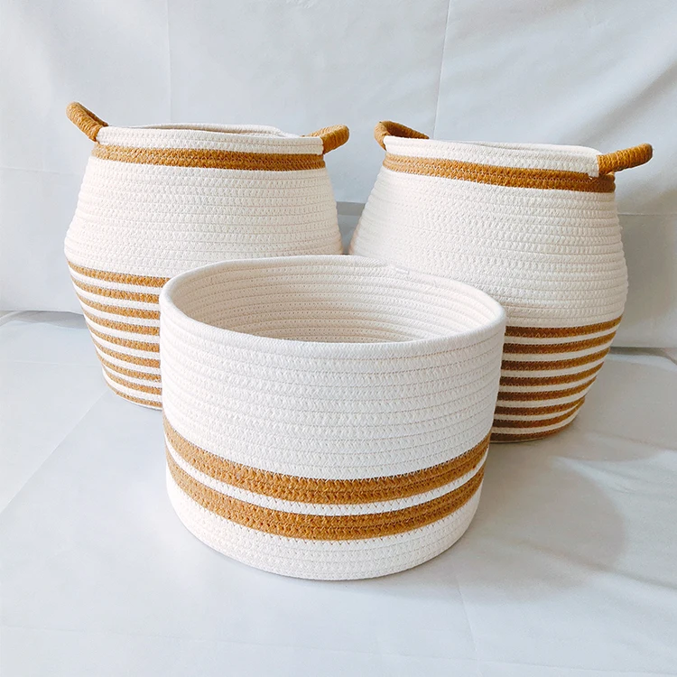 Huayang foldable bathroom laundry organizer cotton rope woven laundry basket