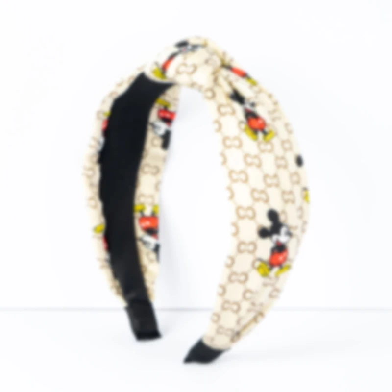 
Cute Casual Wide-Brimmed Fabric Knotted Headband Cartoon Mouse Print Headband For Women 