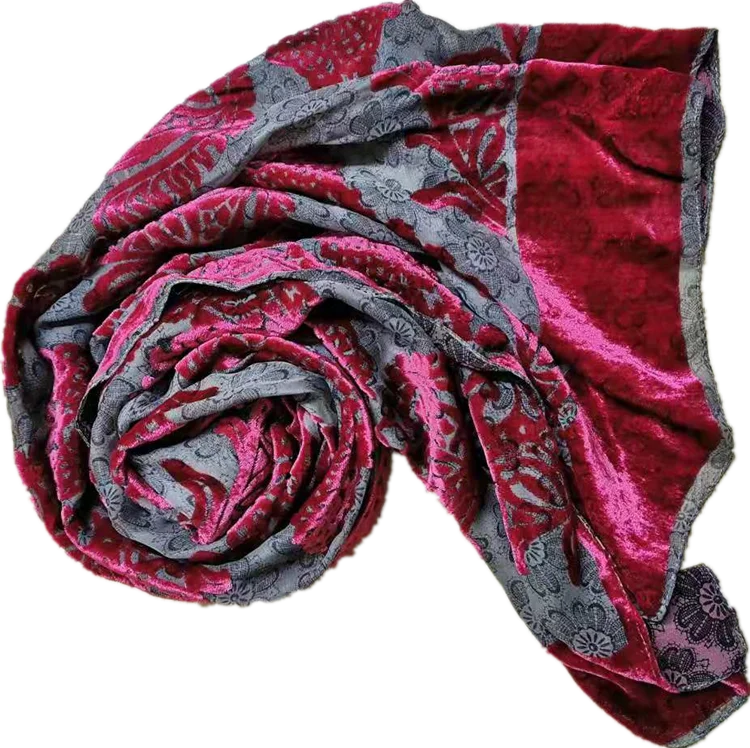 Custom design printed rayon silk burnout velvet arab hijab scarves