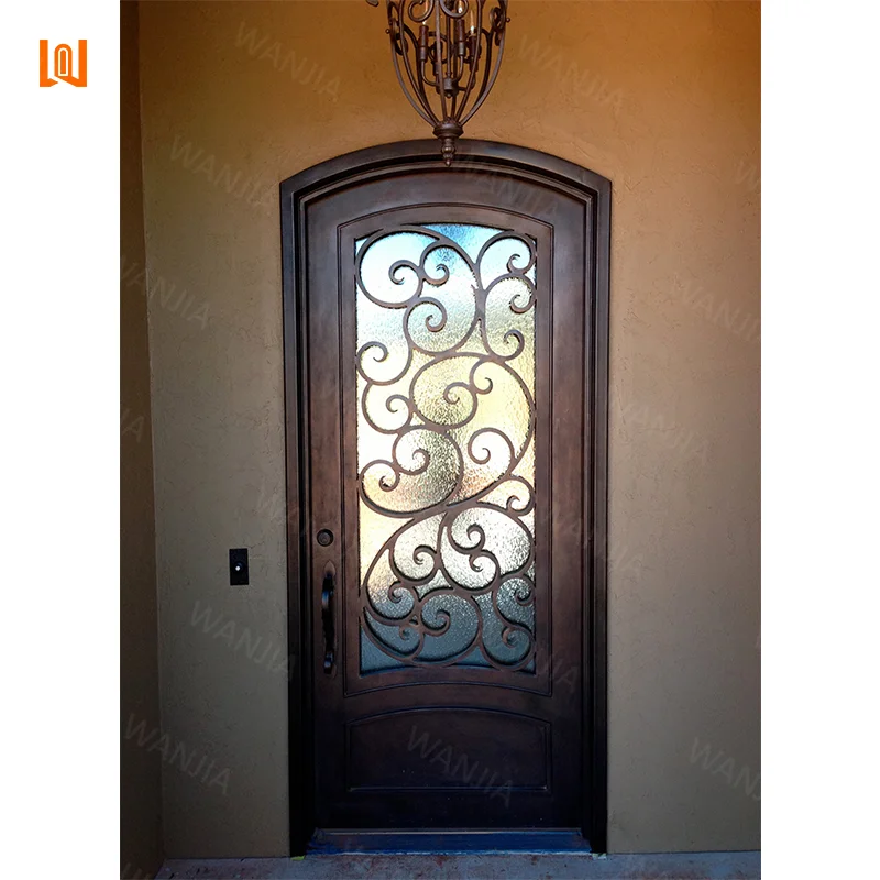 Wholesaler customization anti theft entrance safety iron door wrought iron single door front entry wrought iron casement door