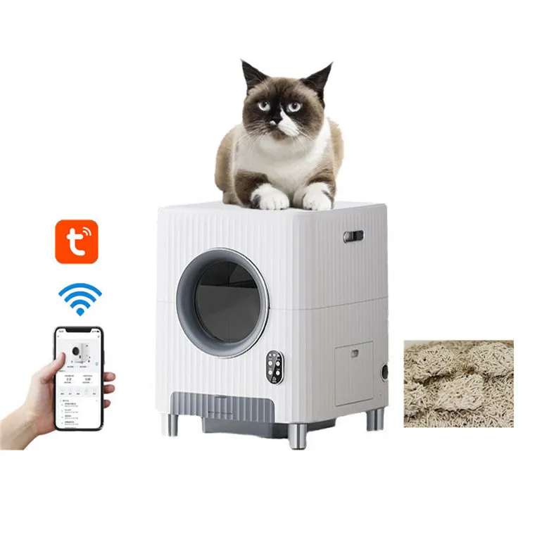 68L Wifi Tuya App Odor Ventilation Cat Toilet Smart Automatic Cat Litter Box with Camera Poop Bags for Kitten Cats