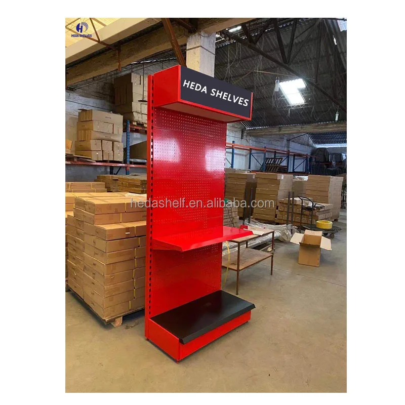 Storage Shelves Red Display Racks Supermarket Store Shelves Metal Display Stand for Tools and Hardware Pegboard Display