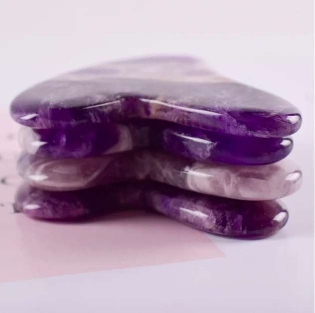 100% real natural massage heart amethyst gua sha stone