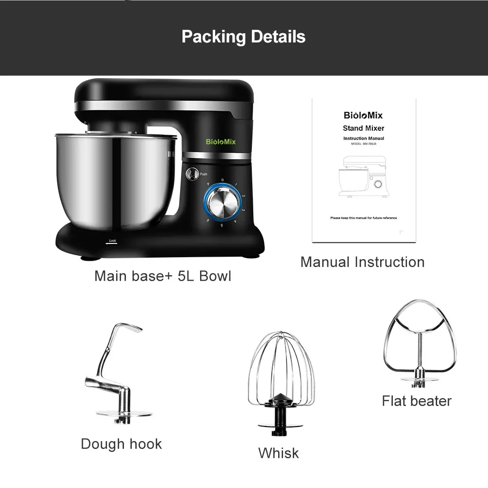 Household Stand Mixer Stainless Steel Bowl 6-speed Kitchen Food Blender Cream Egg Whisk Cake Dough Kneader Bread Maker