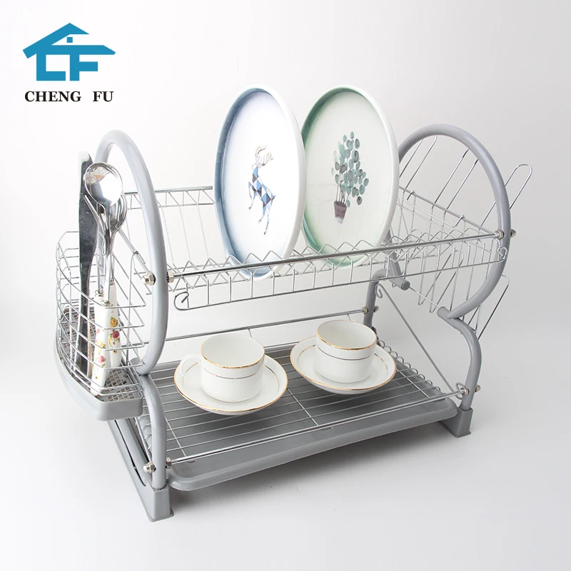 Customized Professional Adjustable Iron Wire 2 Tiers Metal Sink Drying Drainer Kitchen Storage Dish Rack Drainer