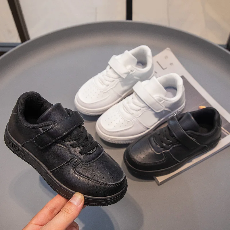 Wholesale leather sneaker children school walking shoes boys casual sport shoes Casual Board for Girls Pure White Running Shoes