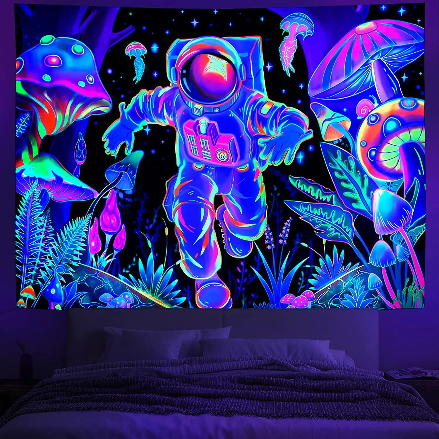Uv Reactive Trippy Neon Tapestries Tapestry Wall Hanging Fantastic Upright Tapestry Glow In The Dark Tapiz ultravioleta