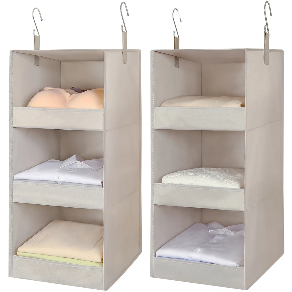 LINDON Foldable Clothes Organizer Shelves 3-Shelf Hanging Closet Organizers and Storage for Wardrobe, Baby Room