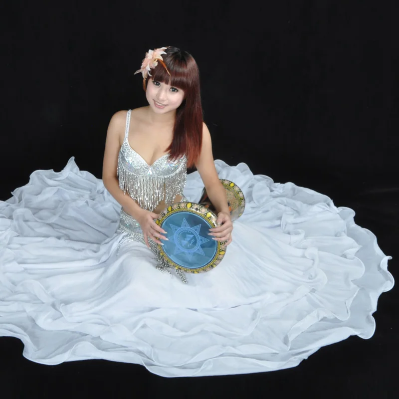 Chiffon Three Layer Belly Dance Skirt With Ruffle Fringe