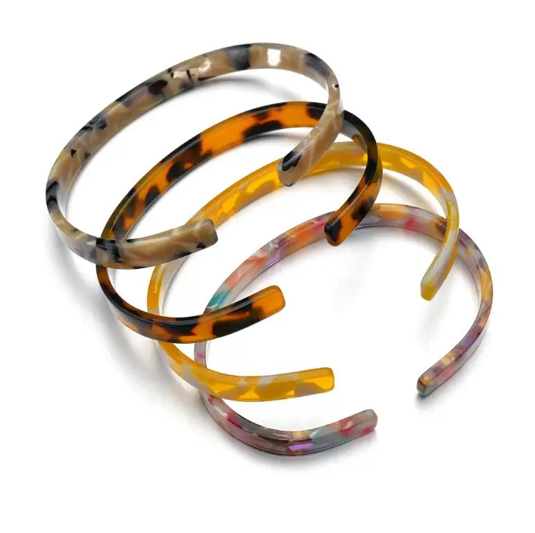 6 mm Resin Amber Acetate Tortoise Shell Open Cuff Bracelet Bangle
