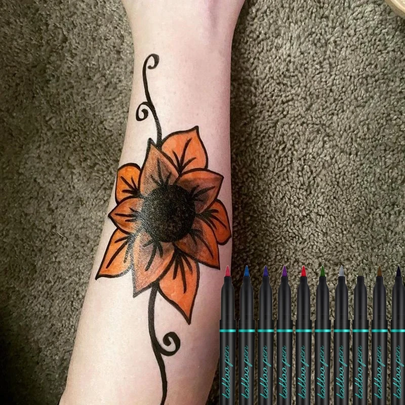 KHY North America Hot Sale Color Body Skin Face Art Pen With Stencil DIY Drawing Washable Temporary Tattoo Skin Marker Pen Set