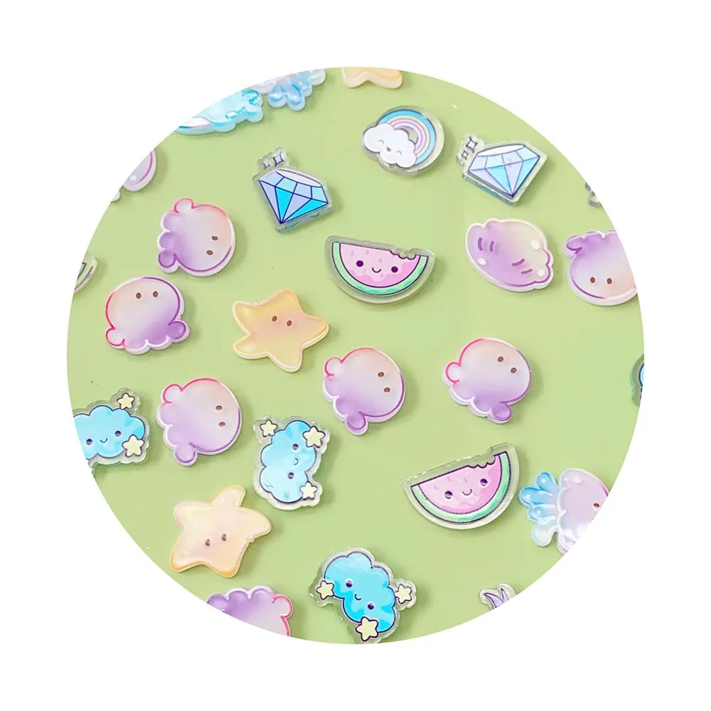 Colorful Planar Acrylic Resin Cabochons 100pcs Kawaii Animal Starfish Dolphin Octopus Embellishments