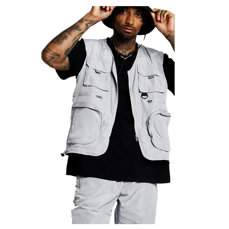 Latest Fashion Mens Utility Vest & Jogger Set Reflective Shell Vest Jacket and Pants