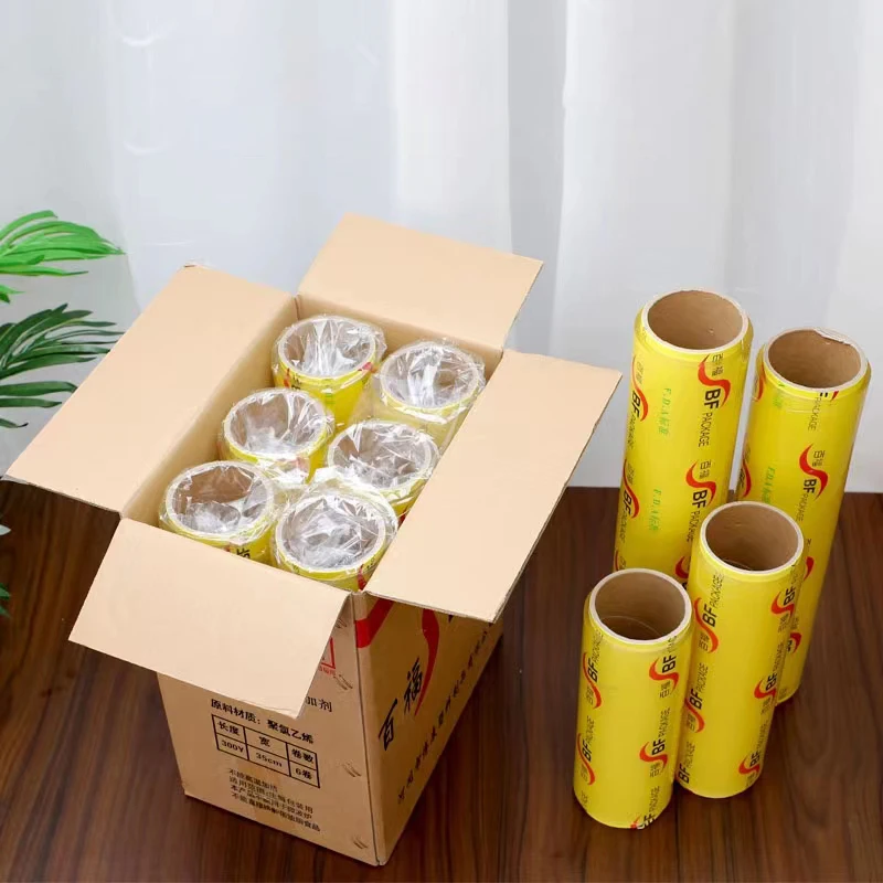 Factory direct sale 45cm * 1500m supermarket Soft Food Wrap packing pvc cling film for Prevent air oxidation/dust/odor diffusion