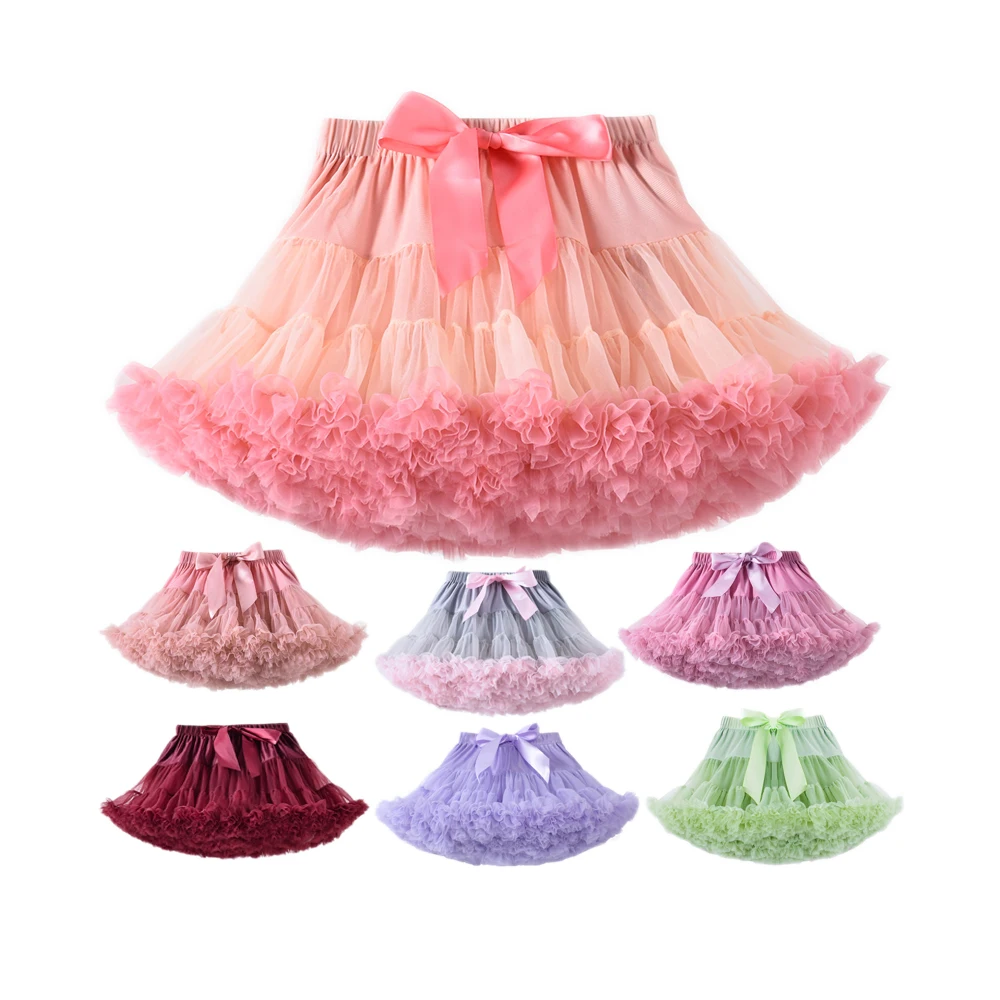 Wholesale Spanish Solid Christmas Princess Party Kids Mesh Fluffy Kids Dress Mum and Me Girls Tutu Ballet Tutu Skirts