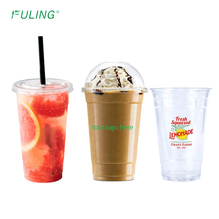 Пластиковые стаканчики FULING для холодных напитков одноразовые кофейные чашки с пузырьковым чаем и смузи на заказ 24 унции
