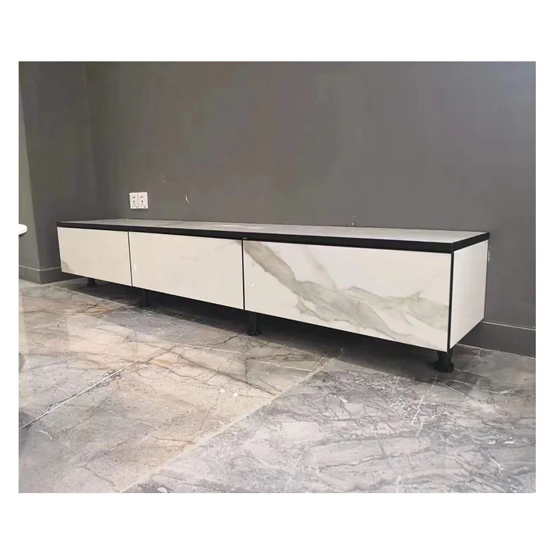 Best Price TV Unit Modern Carrara White Marble TV Stand With Large Storage Good Price