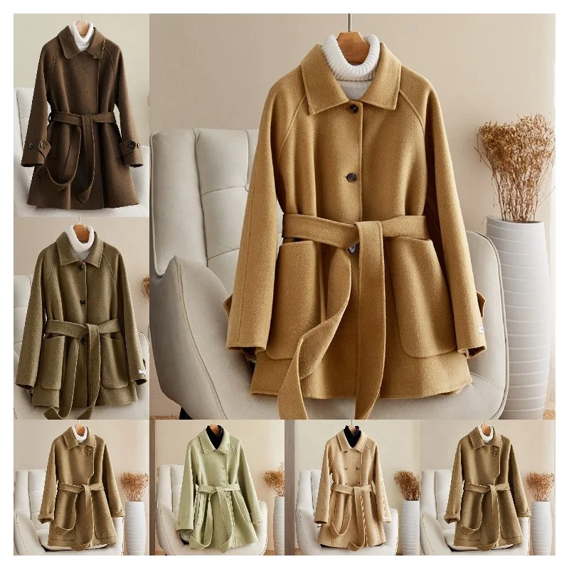 Wholesale European Fall Coats Double Breasted Long Windbreaker Women Green Long Coats Casual Jacket Women Trench Coat