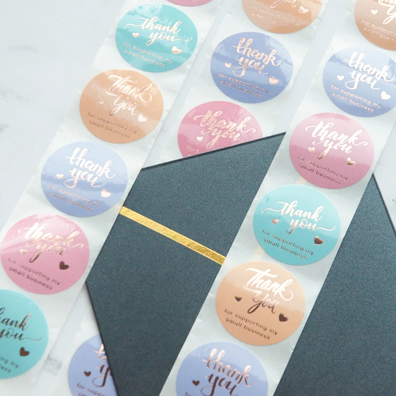 wholesale promotional self adhesive thank you stickers paper circle roll packaging labels